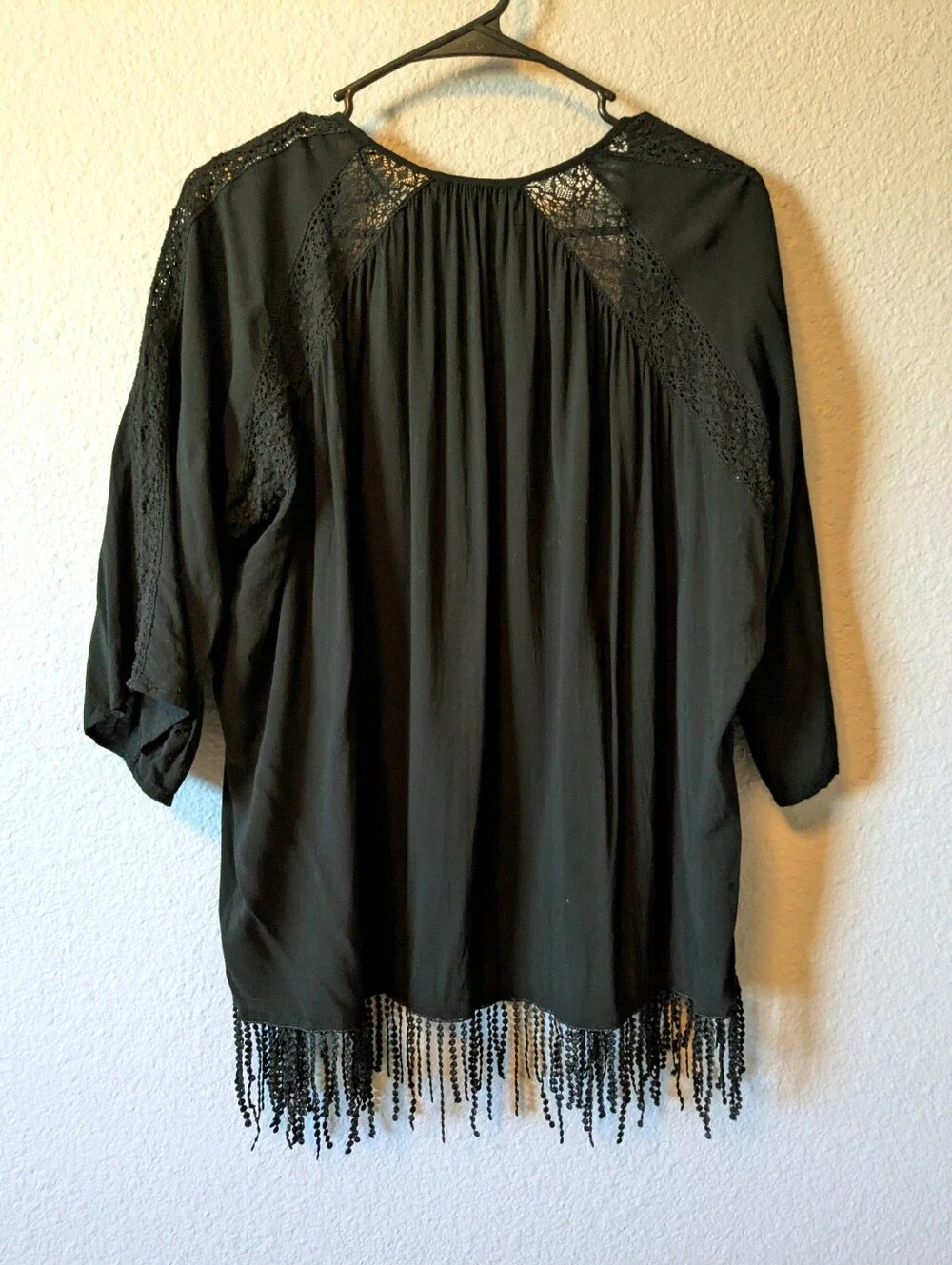 Express Black Beaded Fringe Kimono  Coverup Jacket Top Sz S